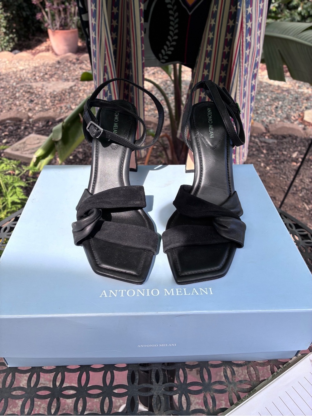 ANTONIO MELANI Black Knotted Ankle-Strap Heels